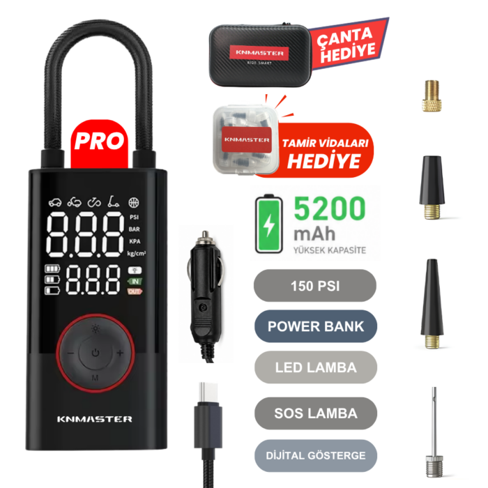 Knmaster LP200 Pro Şarjlı Hava Pompası